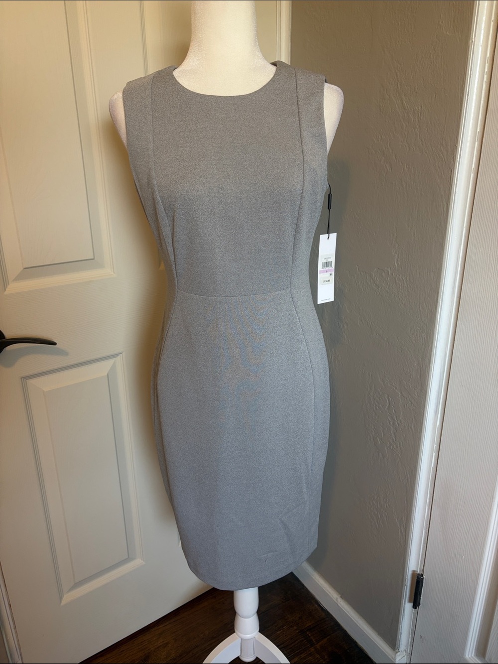 Calvin Klein Gray Sleeveless grey textured  Sheath Midi Dress